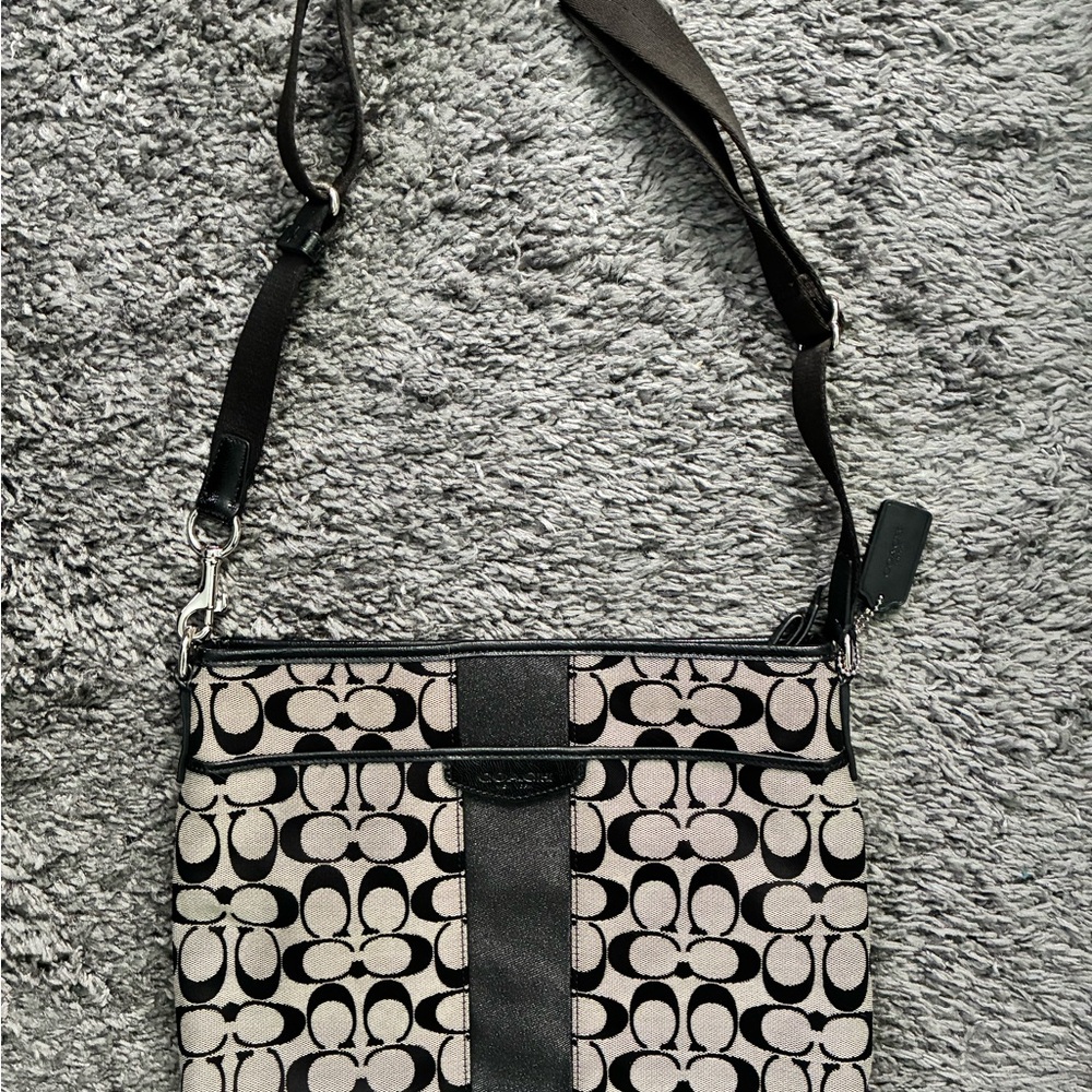 Coach Black and Cream Patterned Crossbody Bag